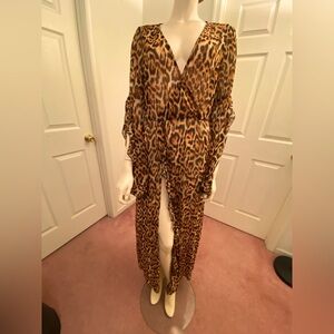 ASOS DESIGN long sleeve wrap tie chiffon maxi beach cover-up in leopard print